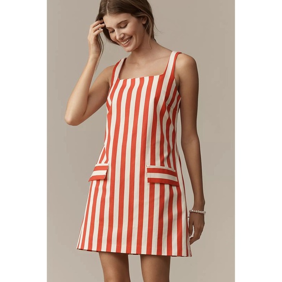 Maeve Dresses & Skirts - Women's Maeve Square-Neck Shift Dress Red And Ivory Stripes Size 1X